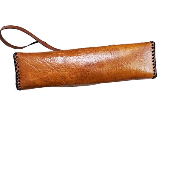 Vintage Crossbody Purse Handbag Brown Leather Tooled Whipstitch Gold Closure - Picture 9 of 15